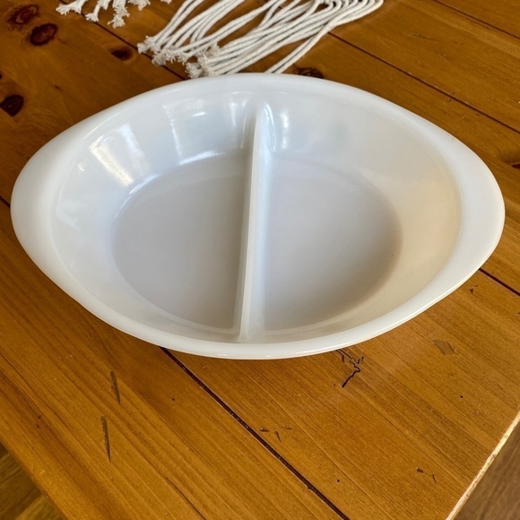 Vintage Glasbake Green Crazy Daisy Milk Glass Divided Oval Casserole Dish #J2352 - Picture 5 of 11